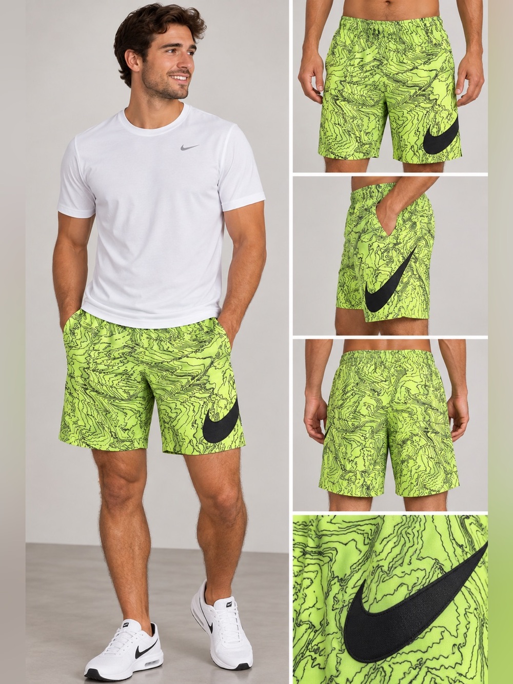 Nike Men’s Neon Green Topographic Print Athletic Shorts Size M